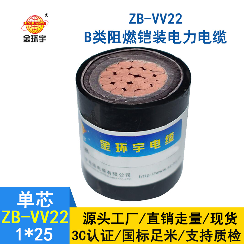 金环宇电缆 vv22电力电缆 ZB-VV22-25平方 b类阻燃铠