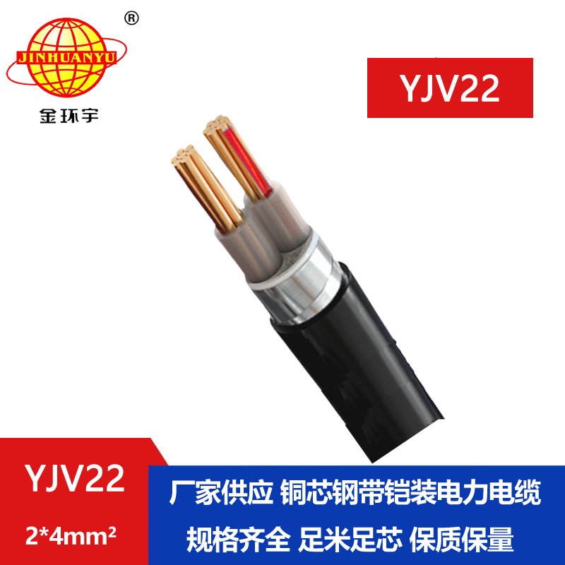 金环宇电线电缆 铜芯 铠装电力电缆YJV22 2X4平方